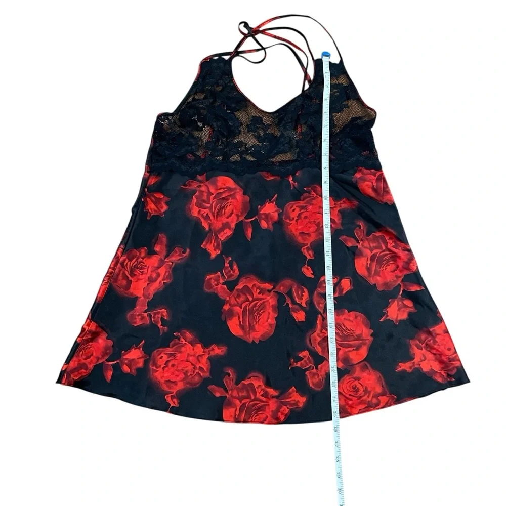 Black & Red Lace Babydoll Chemise Floral Slip Dress Sexy Strappy Back Size M